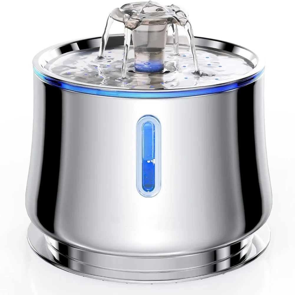 Stainless Steel Cat Water Fountain — 2.5L Ultra-Quiet Automatic Pet Drinking Fountain with Water Level Window