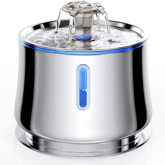 Stainless Steel Cat Water Fountain — 2.5L Ultra-Quiet Automatic Pet Drinking Fountain with Water Level Window