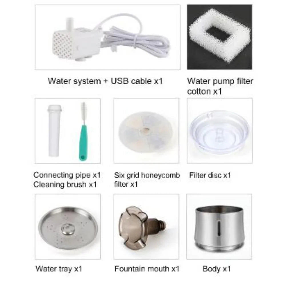 Stainless Steel Cat Water Fountain — 2.5L Ultra-Quiet Automatic Pet Drinking Fountain with Water Level Window