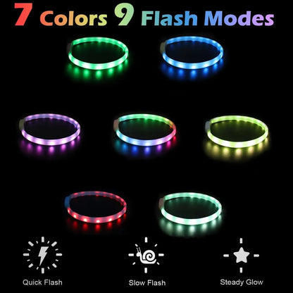 LED Rechargeable Dog Collar — USB Glow Collar with 9 Flashing Modes for Safe Night Walks