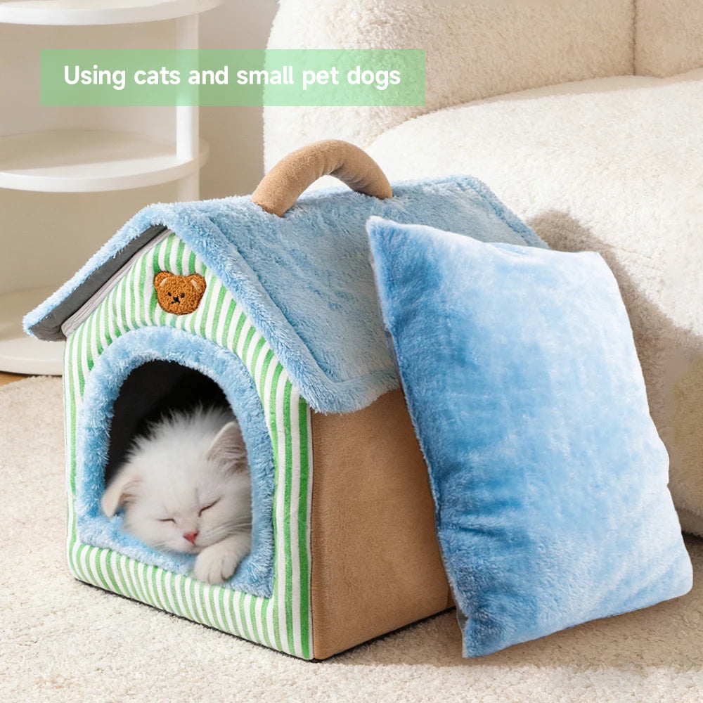 Foldable Pet Cave Bed — Washable Felt Cat & Small Dog House with Cosy Sofa Design (S/M/L)