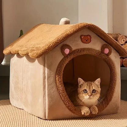 Foldable Pet Cave Bed — Washable Felt Cat & Small Dog House with Cosy Sofa Design (S/M/L)