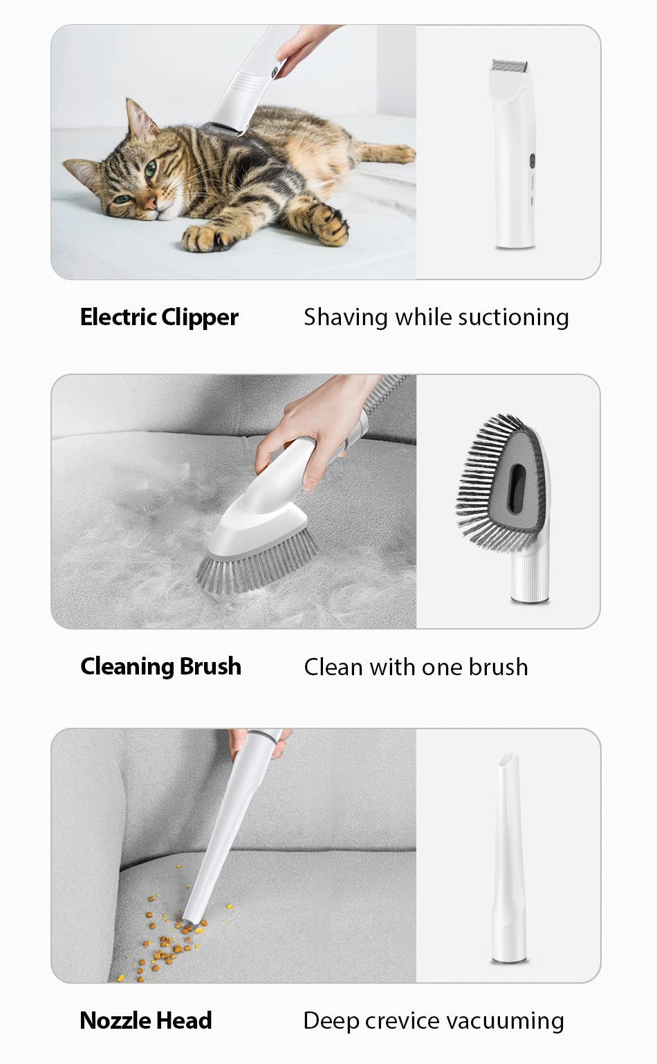 ROJECO 5-in-1 Pet Grooming Vacuum Kit — Professional De-Shedding & Hair Removal for Dogs & Cats