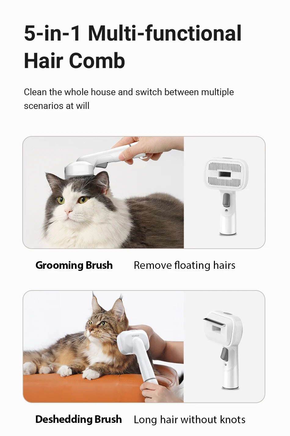 ROJECO 5-in-1 Pet Grooming Vacuum Kit — Professional De-Shedding & Hair Removal for Dogs & Cats