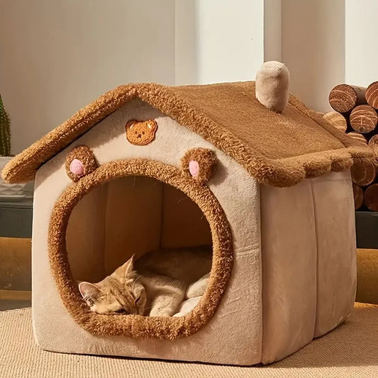 Foldable Pet Cave Bed — Washable Felt Cat & Small Dog House with Cosy Sofa Design (S/M/L)