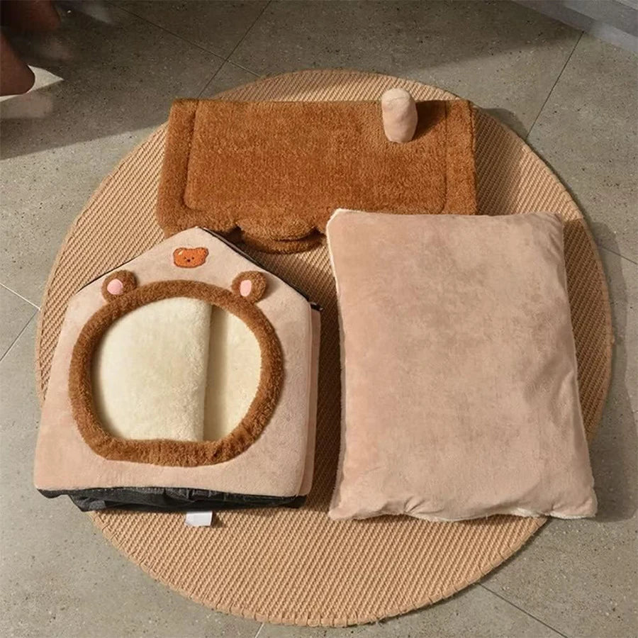 Foldable Pet Cave Bed — Washable Felt Cat & Small Dog House with Cosy Sofa Design (S/M/L)