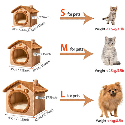 Foldable Pet Cave Bed — Washable Felt Cat & Small Dog House with Cosy Sofa Design (S/M/L)