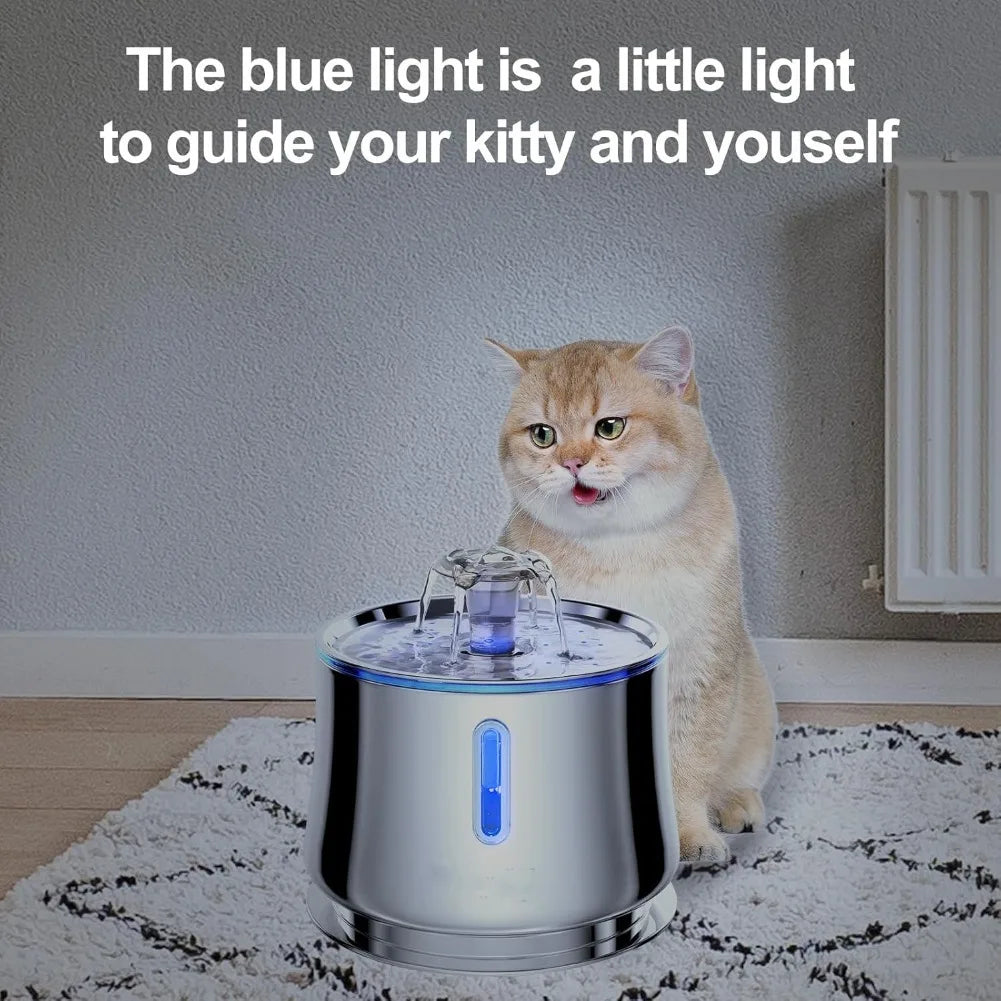 Stainless Steel Cat Water Fountain — 2.5L Ultra-Quiet Automatic Pet Drinking Fountain with Water Level Window