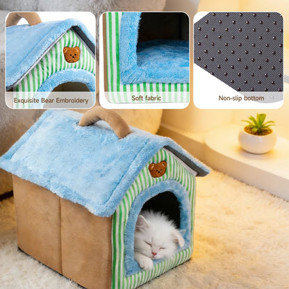 Foldable Pet Cave Bed — Washable Felt Cat & Small Dog House with Cosy Sofa Design (S/M/L)